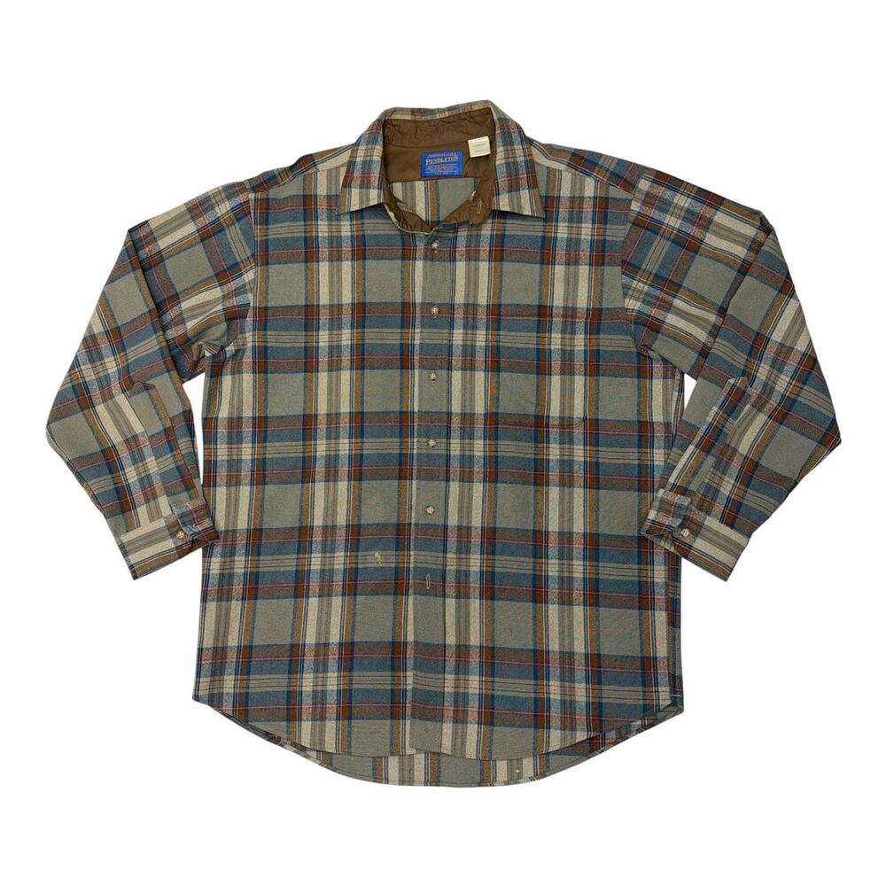 Pendleton Mens Wool Plaid Long Sleeve Shirt Large Button Down Made in USA